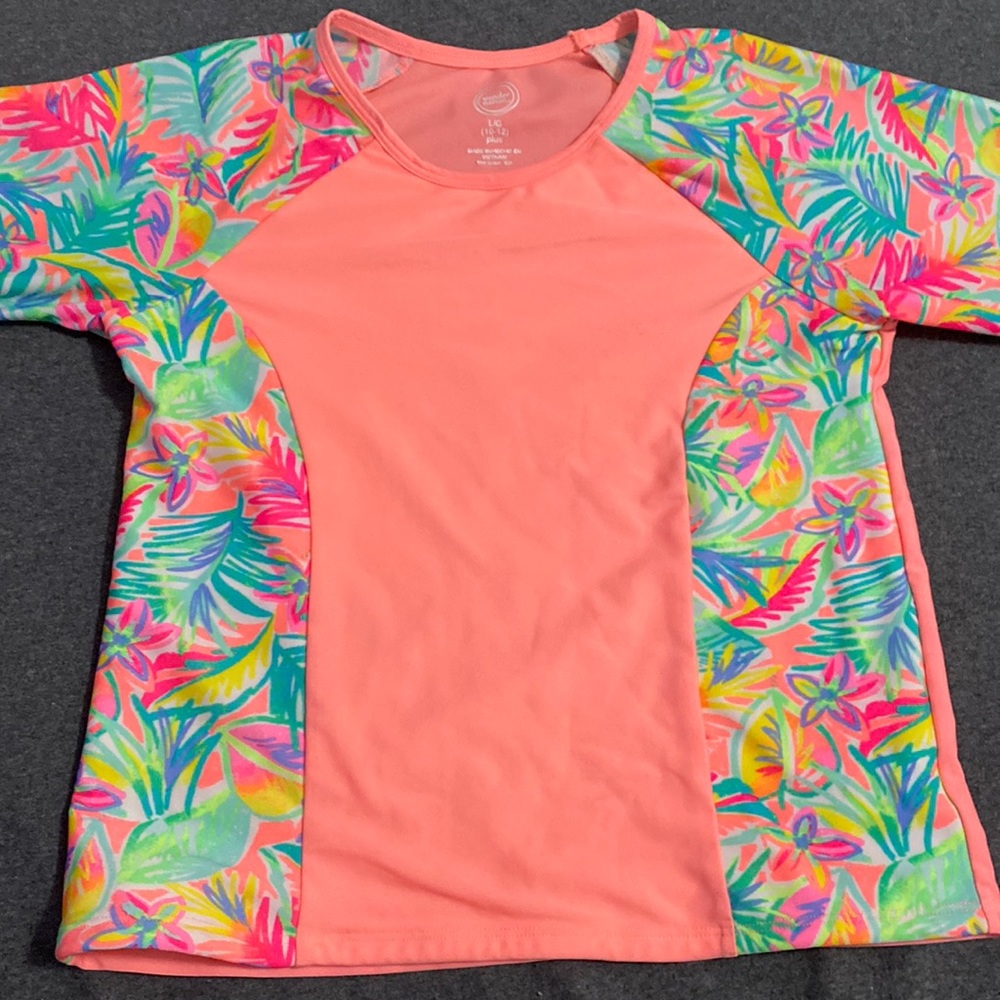 Long sleeve Girls Tropical swim top. With matching bottoms